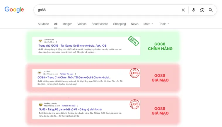 Bật Mí Cách Phân Biệt Website Go88 Thật Và Giả Cực Chuẩn 3 Link chính thức Go88.com sử dụng HTTPS và hiện ổ khóa bảo mật, trong khi link giả Go88.com đôi khi chỉ là HTTP.